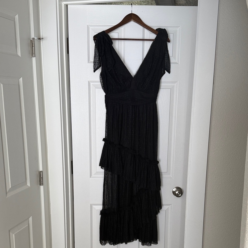 Vici Black Layered tie shoulder Maxi Dress
